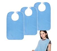 deegbbyi 3 Pezzi Bavaglino Adulti, Bavaglino in Spugna, Bavaglini per Adulti Lavabile, Riutilizzabile, con Hook and Loop Fastener, per Anziani Disabili Protezione per Vestiti Durante i Pasti (Blu)