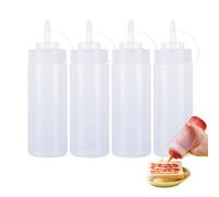 deegbbyi 4 Pezzi Bottiglia Squeeze, Bottiglia Squeeze di Trasparenti Plastica, Riutilizzabili Flacone Dosatore, con Misurazioni Scala, per Salse, Ketchup, Sciroppo, Insalata, Olio