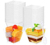 deegbbyi 50 Pezzi Tazze Quadrate Trasparenti da Dessert, Riutilizzabili 60 ml Mini Tazze Quadrate Bicchieri da Dessert con 1 Cucchiaini, per Budino Cioccolato, Feste, Ringraziamento, Natale