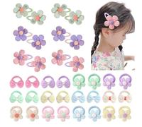 deegbbyi 6 Fermagli per Capelli con Fiori, 24 Cerchietti con Fiocchi Floreali, Leggero Coda Di Cavallo Titolari Capelli Corda, Elastici per Hair Senza Cuciture, per Bambini Bambine, Ragazze
