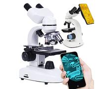 DEEguess 40x-10000x Microscopio Composto Binoculare A LED, con Set di Vetrini per Microscopio/Adattatore Telefonico, per Adulti, Bambini, Laboratorio Scolastico Istruzione Domestica
