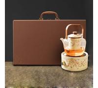 DEEguess Stufa Elettrica in Ceramica + Bollitore con in Confezione Regalo, Funzione A 5 velocità, Pannello Microcristallino, Adatto per Preparare Il tè Accanto al Fuoco,Round