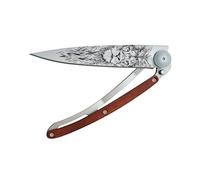 deejo - Ultra-Light Folding Pocket Knife with Belt Clip - 1.3 oz Coral Wood Version - Thin and Sharp Blade - Lion Pattern - Stainless Steel - Elegant and Modern Design