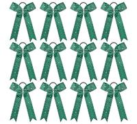 DEEKA 12 fiocchi glitterati in stile collegiale, a coda lunga, con strass, magri e lucidi, per coda di cavallo, fatti a mano, per ragazze e adolescenti, cheerleader, sport, verde foresta
