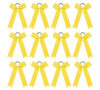 DEEKA 12 fiocchi glitterati in stile collegiale, a coda lunga, con strass, magri e lucidi, per coda di cavallo, fatti a mano, per ragazze e adolescenti, cheerleader, sport, giallo