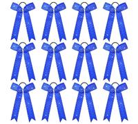 DEEKA 12 fiocchi glitterati in stile collegiale, per cheer e coda lunga, con strass, magri e lucidi, per coda di cavallo, fatti a mano, per ragazze e adolescenti, cheerleader, sport, blu reale
