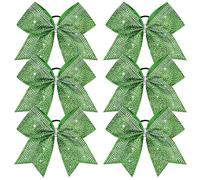 DEEKA 6 fiocchi grandi glitterati da 20,3 cm, con strass pieni di strass, colorati, luccicanti, per coda di cavallo, per cheerleader e sport, colore: verde
