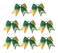 DEEKA 8PCS 8" Two Toned Large Glitter Cheer Bows Shiny Cheer Hair Bows Ponytail Holder Handmade for Cheerleader Girls Softball Sports -g Gold/Green