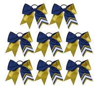 DEEKA 8PCS 8" Two Toned Large Glitter Cheer Bows Shiny Cheer Hair Bows Ponytail Holder Handmade for Cheerleader Girls Softball Sports -g Gold/Navy