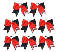 DEEKA 8PCS 8" Two Toned Large Glitter Cheer Bows Shiny Cheer Hair Bows Ponytail Holder Handmade for Cheerleader Girls Softball Sports -g Black/Red