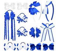 DEEKA Set di 13 accessori per capelli per la scuola, colore blu e bianco, con fiocco per uniforme e fermagli per capelli, fiocchi per capelli ricci Korker per bambine e ragazze (blu reale e bianco)
