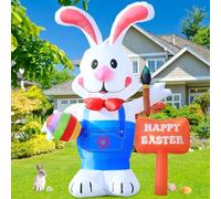 DeeKom Decorazioni pasquali gonfiabili da 3,5 m, coniglietto che tiene uovo e pennello, luci LED integrate, decorazione da cortile, per feste di Pasqua, all'aperto, giardino, giardino e prato