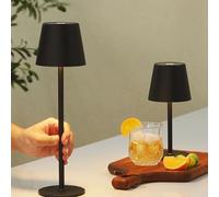 DEELUX Lampada da Tavolo Senza Fili Touch Dimmerabile Ricaricabile Luce Notturna Lampada da Comodino USB-C IP44 3 colori 4600mah Metallo Adatto per interni ed esterni nero 2 pezzi