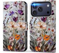 DEENAKIN Custodia a portafoglio per iPhone 17 Pro con porta carte + clip per contanti, blocco RFID, protezione contro le cadute di grado militare e stampa UV, chiusura magnetica con cavalletto in