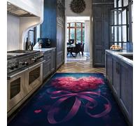 Deep Blue Carpet 60x120cm Grande composizione a forma di cuore a forma di rosa tappeti antiscivolo a pelo basso stampati per un romantico fiocco a nastro lavanda