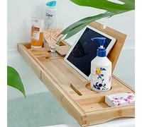 Deep Calm Vassoio vasca da bagno, in bambù, antiscivolo, si adatta alla maggior parte delle dimensioni del bagno, accessorio da bagno di lusso che può contenere iPad, telefono, bicchiere, candela