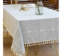 Deep Dream Tablecloths, Embroidered Waterproof Table Cloth Cotton Linen Wrinkle Free Anti-Fading Table Cover Decoration for Kitchen Dinning Party Christmas, 55 x 55 Inch - Gray