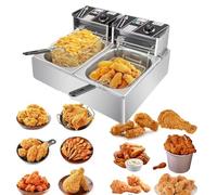 Deep fryer 6L 12L deep fryer french fries pot, deep fryer, home and commercial air fryer stainless steel single pot(12l-double Cylinder)