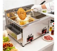 Deep Fryer Friggitrice a Gas GPL Professionale Doppio Cestello da 20 L, Friggitrice a Gas Commerciale in Acciaio Inossidabile Potenza di Fuoco Regolabile, Facile da Pulire, Cestello Staccabili