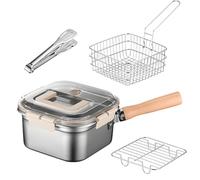 Deep Fryer Pan Set, Portable Fish Fryer, Oil Drip Rack Included, Outdoor Cooking Utensils Kit, 13.79x8.08x4.53 Inches, Stove Top Frying Tool, For Camping BBQ Picnic Garden Family Party Friend