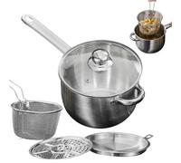 Deep Fryer Pan - Stainless Steel Long Handle Cooking Pot, Nonstick Kitchen Fixture, Clear Lid Strainer Pan, Food Grade Frying Device | Electric Gas Ceramic Stove French Fries Chicken Seafood Soup