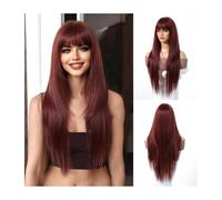 Deep red,Parrucche Lunghe E Dritte Per Donne, Parrucche Da 28 Pollici Con Frangia, Parrucca Sostitutiva in Fibra Resistente Al Calore Per L'uso Quotidiano Alle Feste