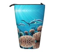 Deep Sea Whales - Astuccio espandibile per matite, in tessuto Oxford multi-design, altezza regolabile, trousse multiuso per cosmetici