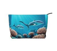 Deep Sea Whales Chiusura a cerniera Borsa per il trucco in velluto a coste Organizer multifunzionale 22x7x17cm per Viaggi Campeggio Vacanza Fitness, Nero , Taglia unica