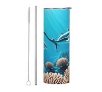 Deep Sea Whales Tazza isolata in acciaio inox, ufficio sport all'aria aperta ciclismo tazza ecologica tazza di paglia da 20 once