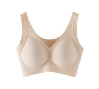 Deep V Wireless Bra for Women with Seamless Fixed Padded Cups (Apricot,XL)
