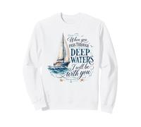 Deep Waters Isaia 43:2 Barca a Vela Christian Faith Felpa