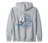 Deep Waters Isaia 43:2 Barca a Vela Christian Faith Felpa con Cappuccio