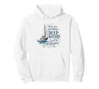 Deep Waters Isaia 43:2 Barca a Vela Christian Faith Felpa con Cappuccio