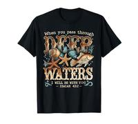 Deep Waters Isaia 43:2 Bibbia Oceano Pesce Scena Maglietta