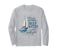 Deep Waters Isaia 43 Christian Faith Bible Verse Barca a Vela Maglia a Manica