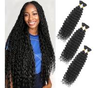 Deep Wave Bulk Hair for Braiding 18 inch No Weft Deep Wave Bundles Curly Braiding Hair Extensions for Boho Braids and Wavy Braiding Hair 2 Braids Per Pack (1B, 22inch (3pack)))