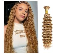 Deep Wave Bulk Human Hair for Boho Braids, extension per capelli umani, naturali, non trattati, non trattati, capelli brasiliani, colore vergine, 27 # Human Hair Extension 16 pollici, confezione da 50