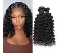 Deep Wave Bundles Human Hair Bundles Double Weft Weave Wavy Curly Hair Bundles 100% Unprocessed Virgin Weave Bundles Human Hair 3 Bundles Natural Black Color total 210g (12 12 12 inch)
