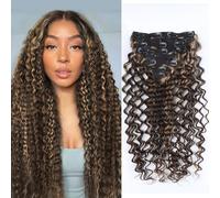 Deep Wave Clip in extension per capelli umani, ciocche di extension senza colla, per donne, 120 g, capelli ricci, #4/27, biondo e go, 8 pezzi, clip senza cuciture, 55 cm