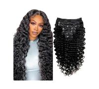 Deep Wave - Extension per capelli veri con clip, 20,3-61 cm, per donne, invisibili, senza cuciture, 8 pezzi, 120 g, doppio colpo, nero naturale (16 pollici)