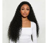 Deep Wave Half Wig Human Hair Glueless Wig Human Hair Upgrade 3 in 1 Half Wigs With Drawstring Seamless Clip Ins Flip Over 180% Density No Glue No Lace Black Color 26 Inch