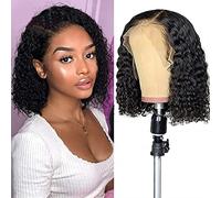 DEEP WAVE Short Bob Wigs, Parrucca Bob Riccia Corta, Parrucche con Reti Rosa, Parrucche a Macchina Senza Glutene