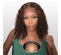 Deep Wave wigs Glueless Human Hair 4x4 Lace Front 16 inch Chocolate Brown | Glueless Wigs Deep Wave wig Human Hair 4X4 Transparent Lace Closure for Black Women Wear and Go Lace Pre Plucked 180% Density