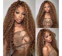 Deep Wave wigs Glueless wig Human Hair 4x4 Lace Front 20 inch Blonde #4/27