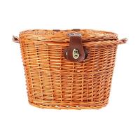 DEEPCRAFF Cestino Bici Anteriore con Coperchio e Manico Marrone in Vimini | Capacità Ampia, Look Vintage Decorativo, per Biciclette e Manubri, 1 Pezzo, Stile Classico