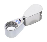 DEEPCRAFF Lente di Ingrandimento Gioielliere Pieghevole 2 LED e 1 Luce Rilevatore, Telaio in Lega di Zinco e Vetro, Argento, per Gioiellieri e Hobbisti, per Antichità e Bronzi