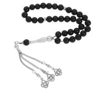 DEEPCRAFF Mala da Preghiera Musulmana in Agata Naturale 33 Perle, Design Speciale Nero, Superficie Liscia e Riflettente, per Grandi Raduni Islamici Stili multipli