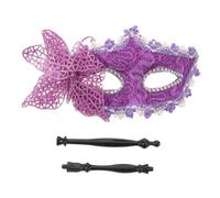 DEEPCRAFF Maschera Veneziana a Farfalla Porpora con Bastone, Mezza Faccia in Plastica, Elegante e Comoda da Impugnare, per Cosplay e Feste di Ballo