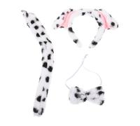 DEEPCRAFF Set di 3 Accessori per Costume da Cane, Cerchietto con Orecchie da Cane Maculate in Peluche, Coda E, Travestimento da Animale per Bambini, Ideale per Halloween, Feste, Spettacoli Scolastici