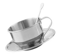 DEEPCRAFF Set Tazzine Caffè in Acciaio Inox 175ml con Cucchiaino e Piattino | Argento, Base Piatta e Manico Comodo, per Tè, Zucchero e Uso Domestico Quotidiano